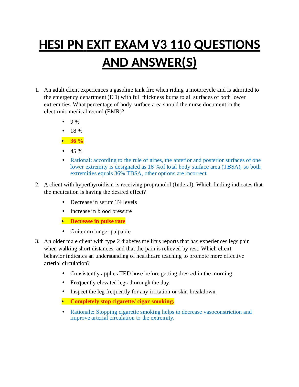 Preview of HESI V3 PN EXIT EXAM 110 QUESTIONS AND ANSWERs Plus Rationale